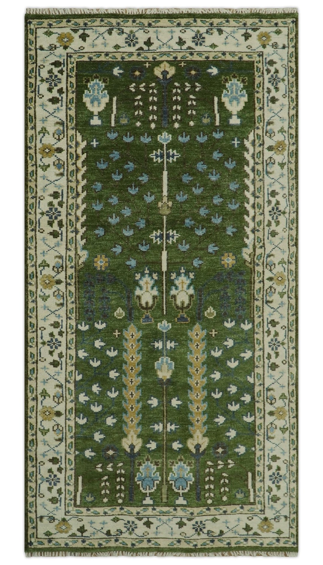Oversize 5x10 Runner Rug Green Tree of life Hand Knotted Wool Rug - The Rug Decor