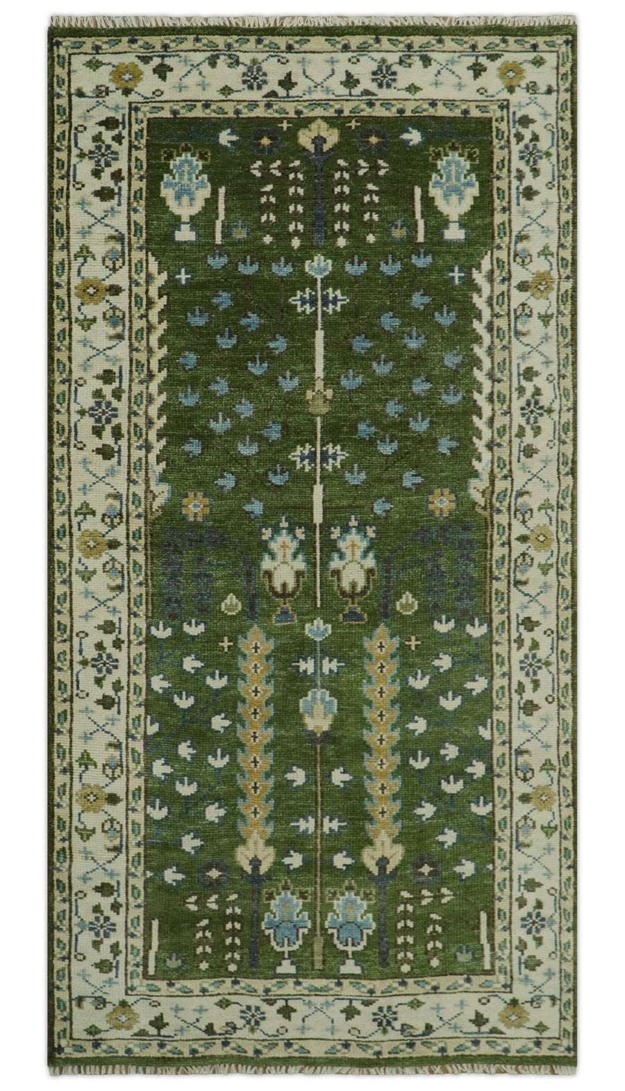 Oversize 5x10 Runner Rug Green Tree of life Hand Knotted Wool Rug - The Rug Decor