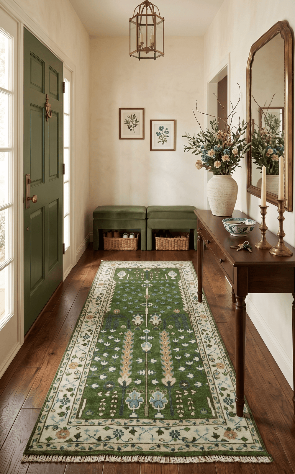 Oversize 5x10 Runner Rug Green Tree of life Hand Knotted Wool Rug - The Rug Decor