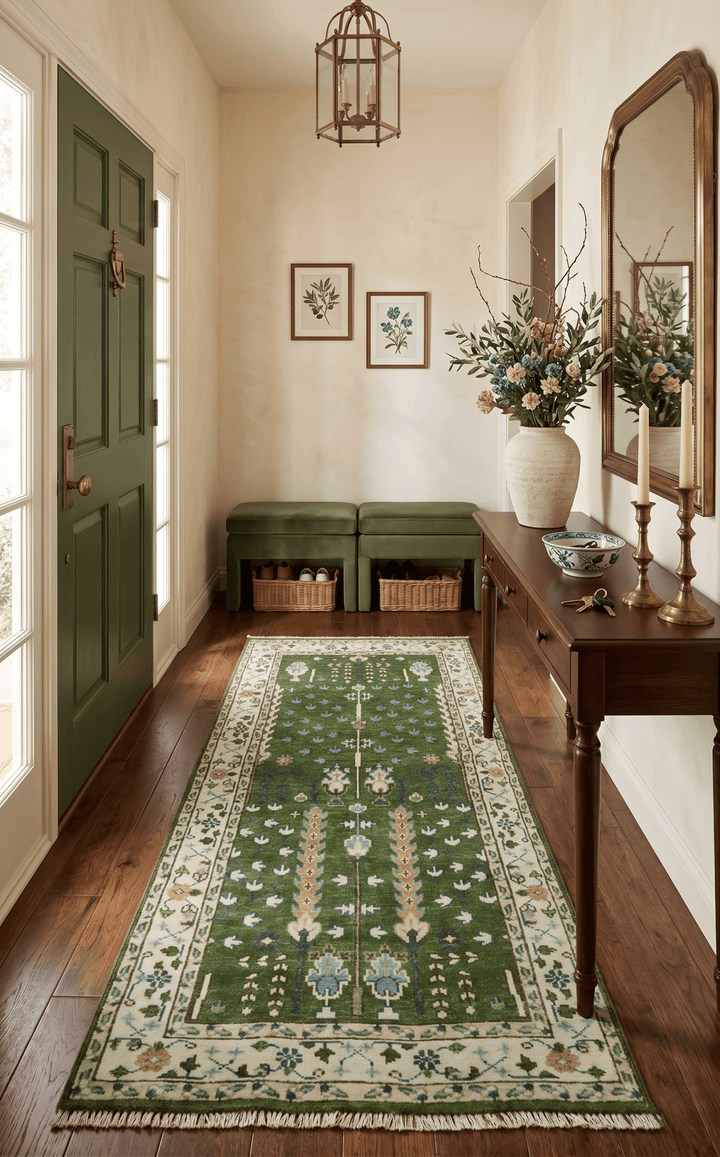 Oversize 5x10 Runner Rug Green Tree of life Hand Knotted Wool Rug - The Rug Decor