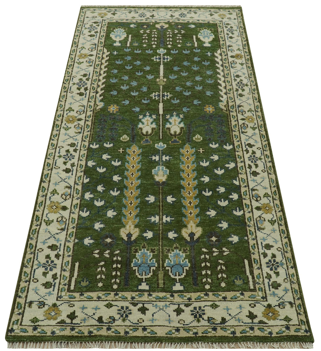 Oversize 5x10 Runner Rug Green Tree of life Hand Knotted Wool Rug - The Rug Decor