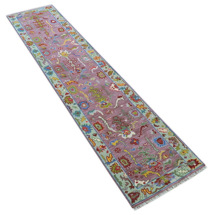 Oversize Runner 3x15 Pink And Blue Hand Knotted Wool Rug - The Rug Decor