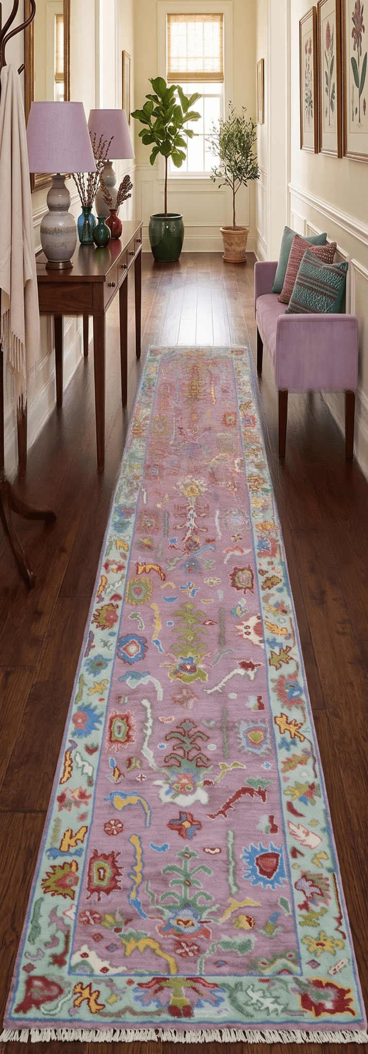 Oversize Runner 3x15 Pink And Blue Hand Knotted Wool Rug - The Rug Decor