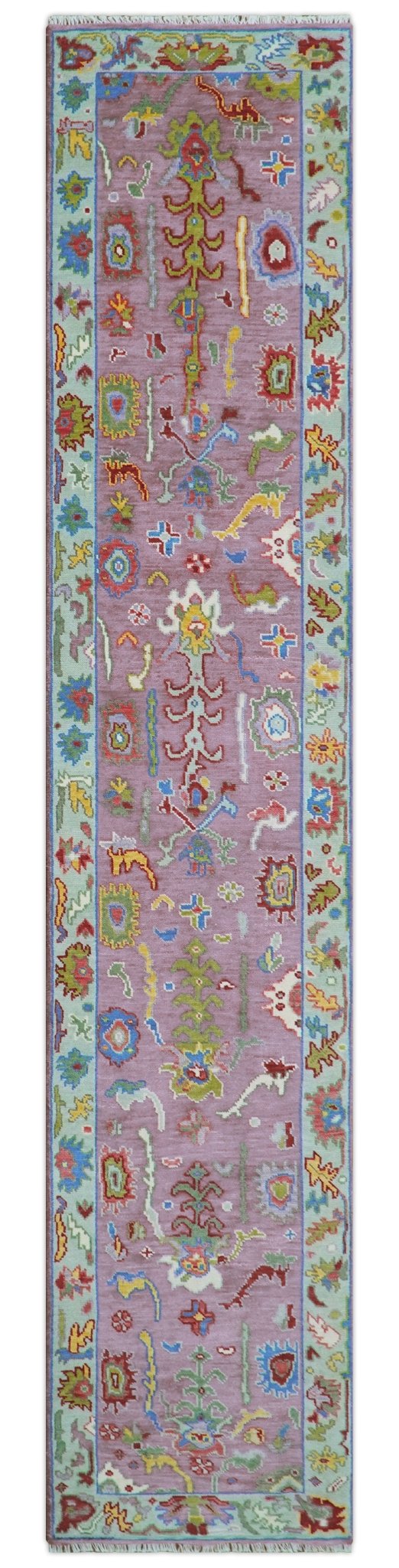 Oversize Runner 3x15 Pink And Blue Hand Knotted Wool Rug - The Rug Decor