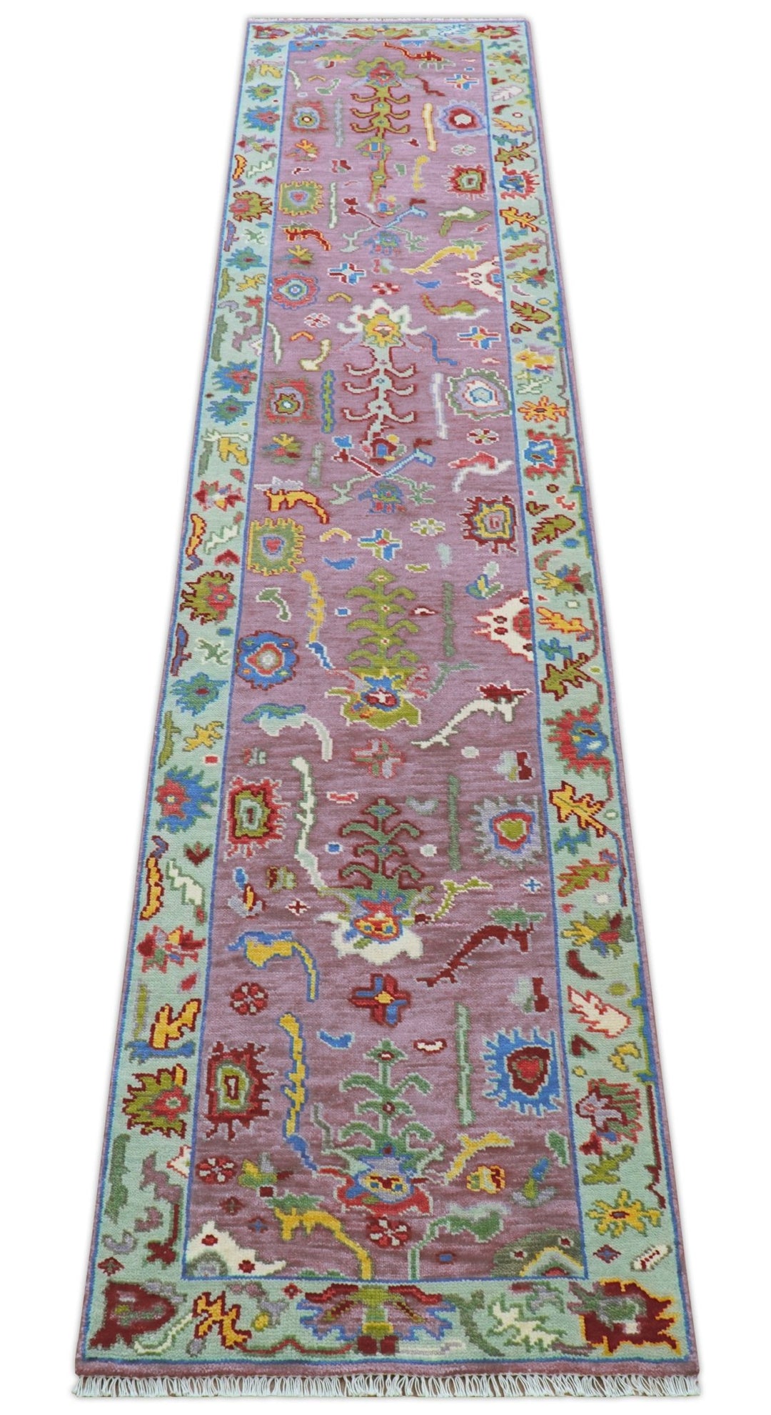 Oversize Runner 3x15 Pink And Blue Hand Knotted Wool Rug - The Rug Decor