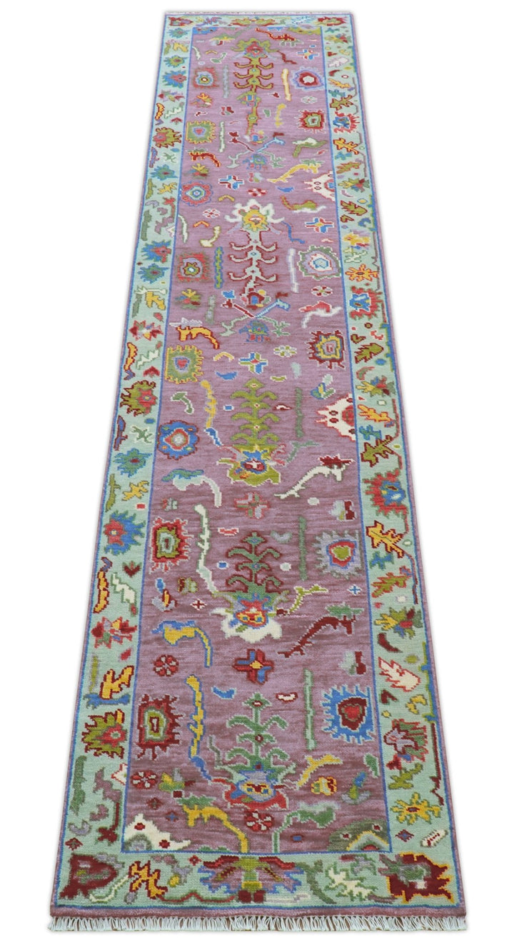 Oversize Runner 3x15 Pink And Blue Hand Knotted Wool Rug - The Rug Decor