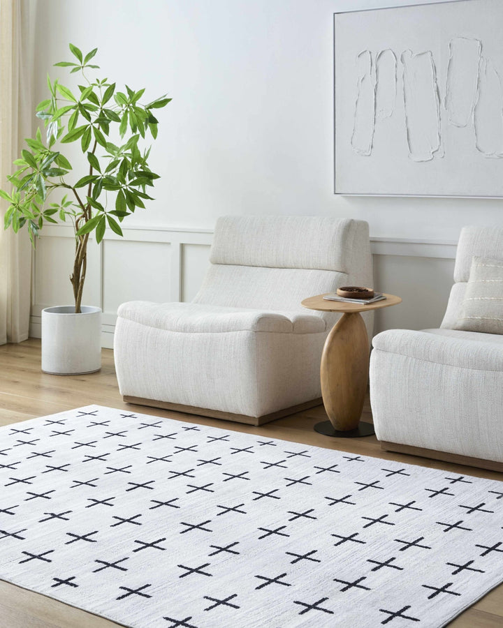 Owain Modern Style Ivory And Charcoal Washable Area Rug - The Rug Decor