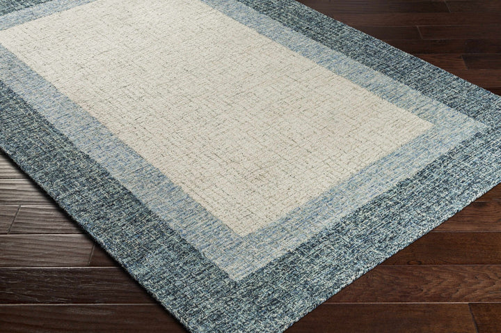 Padada Beige And Blue Bordered Wool Rug - The Rug Decor