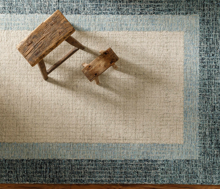 Padada Beige And Blue Bordered Wool Rug - The Rug Decor