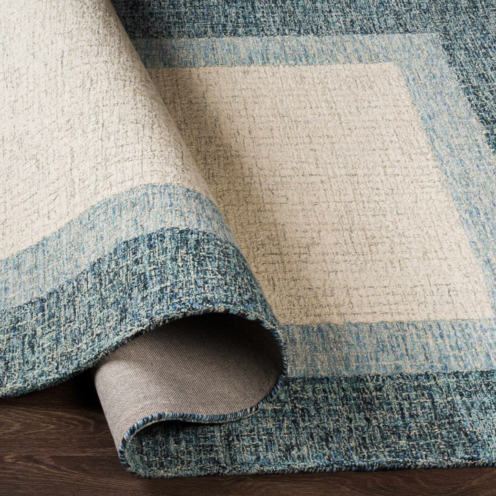 Padada Beige And Blue Bordered Wool Rug - The Rug Decor