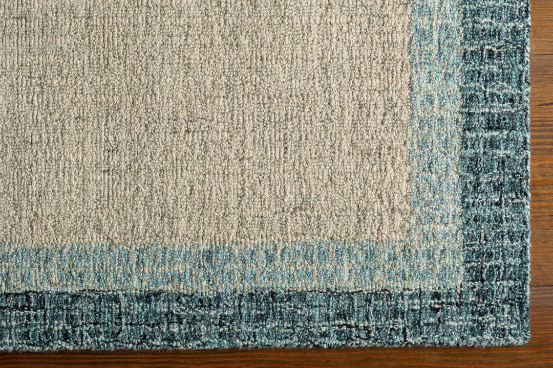 Padada Beige And Blue Bordered Wool Rug - The Rug Decor