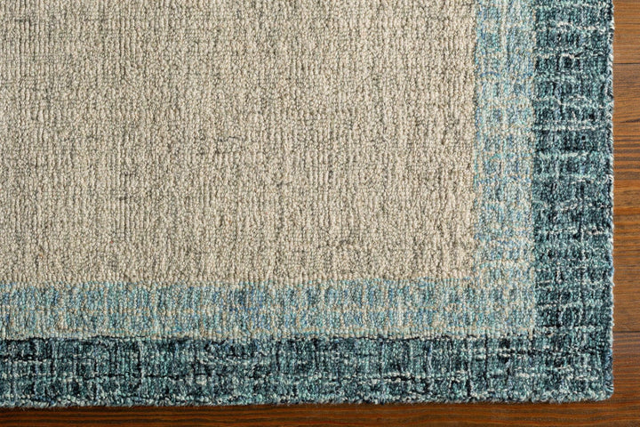 Padada Beige And Blue Bordered Wool Rug - The Rug Decor