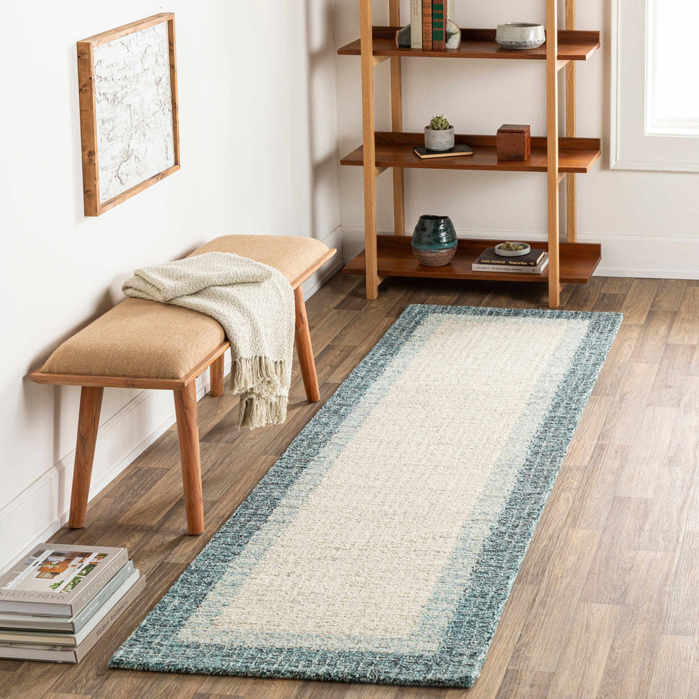 Padada Beige And Blue Bordered Wool Rug - The Rug Decor