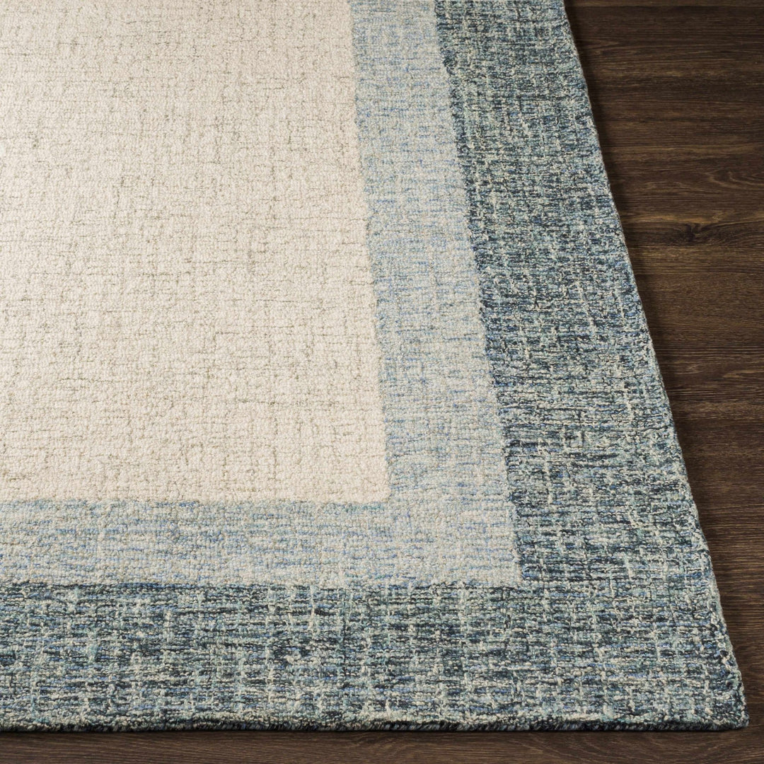 Padada Beige And Blue Bordered Wool Rug - The Rug Decor