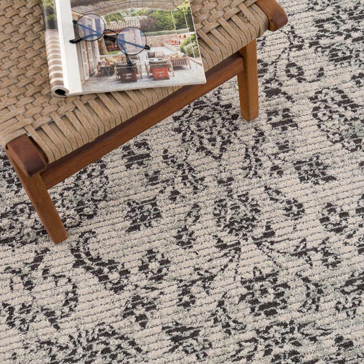 Paicines Traditional Floral Design Ivory And Charcoal Area Rug - The Rug Decor
