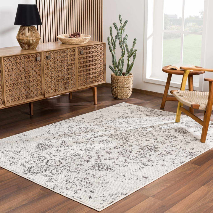 Paicines Traditional Floral Design Ivory And Charcoal Area Rug - The Rug Decor