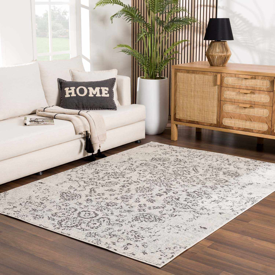 Paicines Traditional Floral Design Ivory And Charcoal Area Rug - The Rug Decor