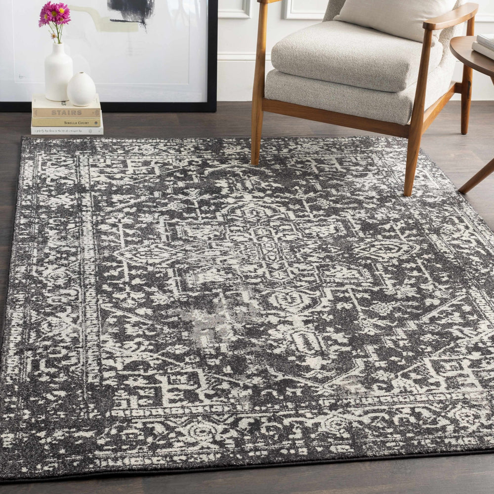 Painswick Traditional Style Black And Ivory Area Rug - The Rug Decor