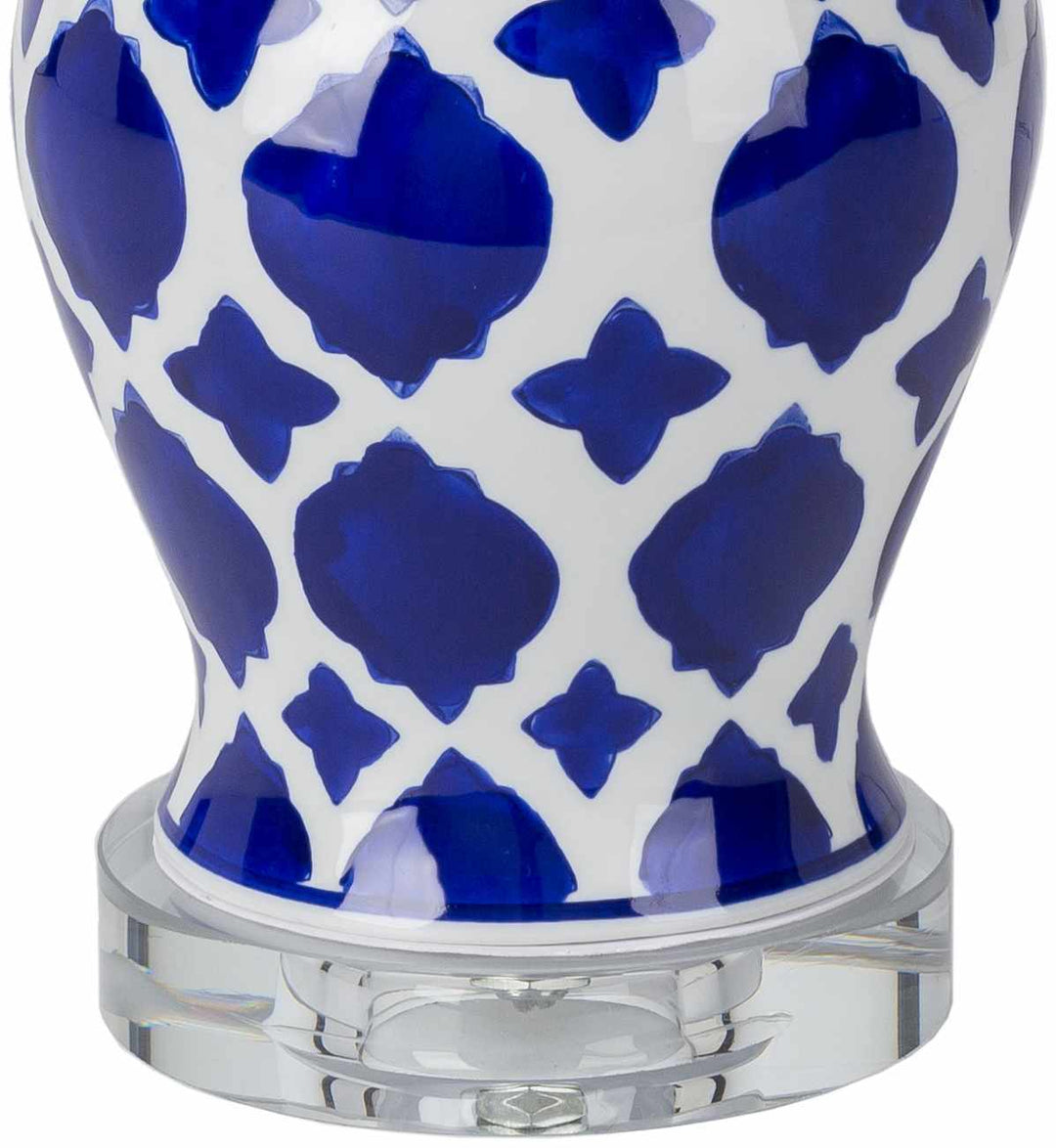 Pangian White & Blue Patterned Ceramic Table Lamp – Traditional Accent Light