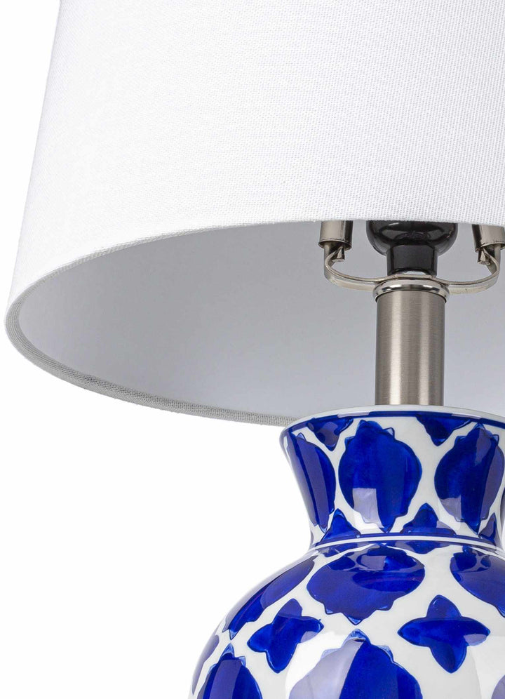Pangian White & Blue Patterned Ceramic Table Lamp – Traditional Accent Light