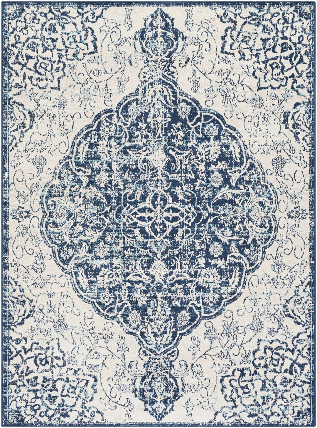 Pannal Traditional Style Ivory And Blue Area Rug - The Rug Decor