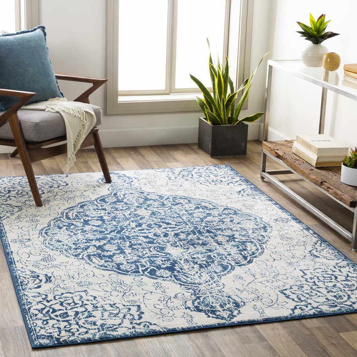 Pannal Traditional Style Ivory And Blue Area Rug - The Rug Decor