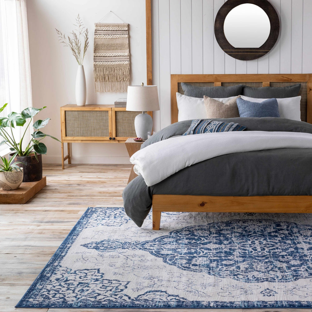 Pannal Traditional Style Ivory And Blue Area Rug - The Rug Decor
