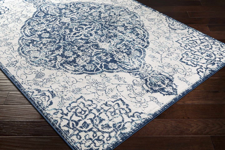 Pannal Traditional Style Ivory And Blue Area Rug - The Rug Decor