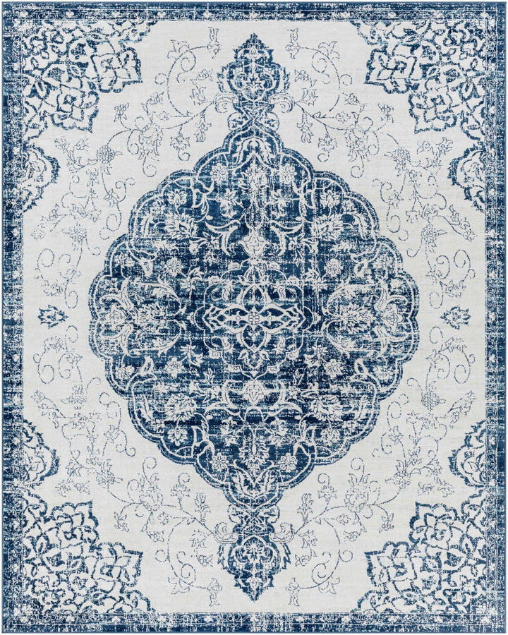 Pannal Traditional Style Ivory And Blue Area Rug - The Rug Decor
