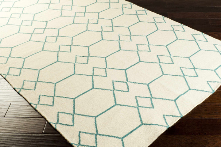 Paonia Modern Geometrical Ivory And Blue Area Rug - The Rug Decor