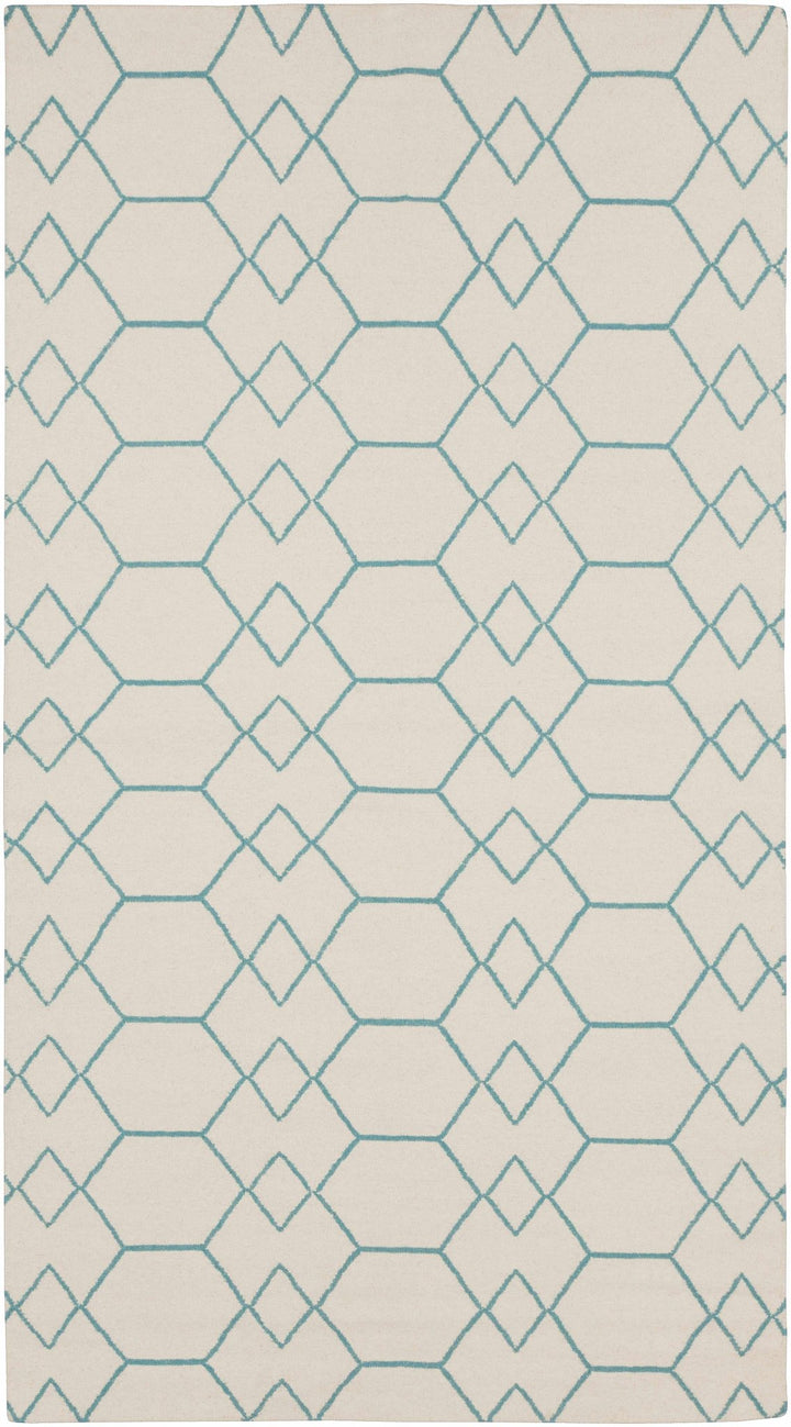 Paonia Modern Geometrical Ivory And Blue Area Rug - The Rug Decor