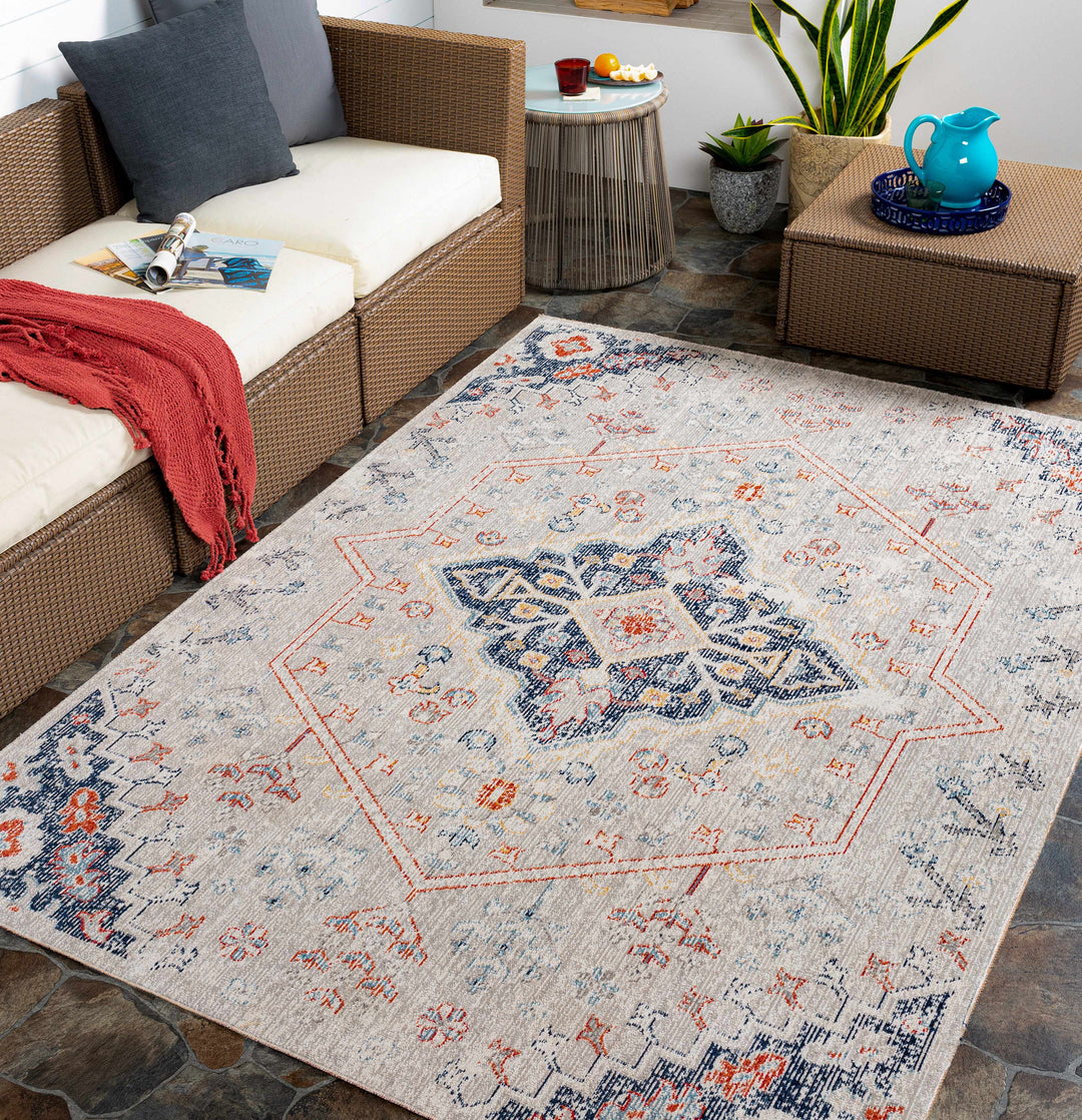 Papineauville Traditional Style Gray And Blue Outdoor Area Rug