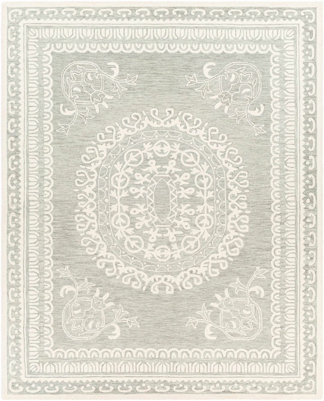 Parsonsburg Ivory And Green Traditional Style Hand Knotted Area Rug - The Rug Decor