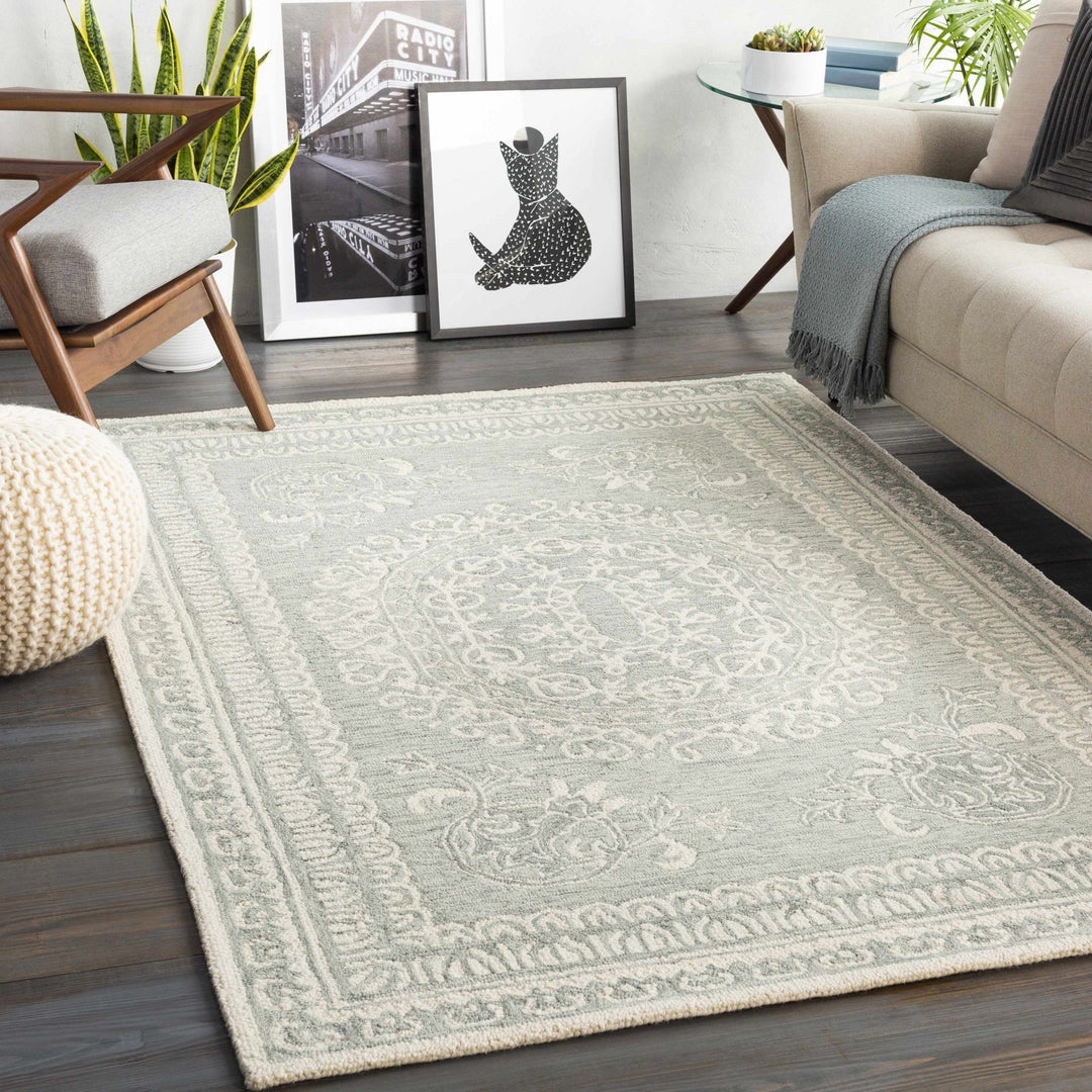 Parsonsburg Ivory And Green Traditional Style Hand Knotted Area Rug - The Rug Decor