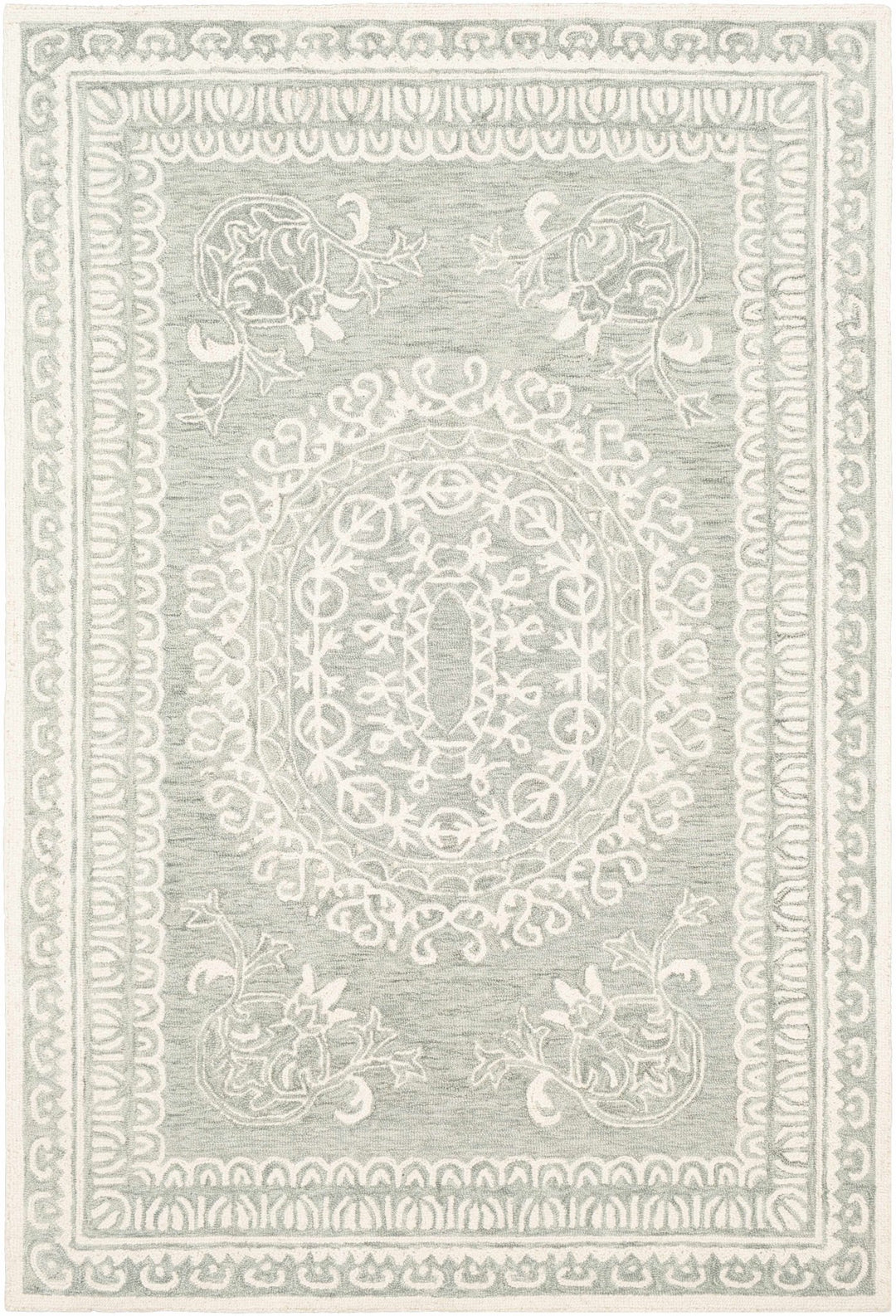 Parsonsburg Ivory And Green Traditional Style Hand Knotted Area Rug - The Rug Decor