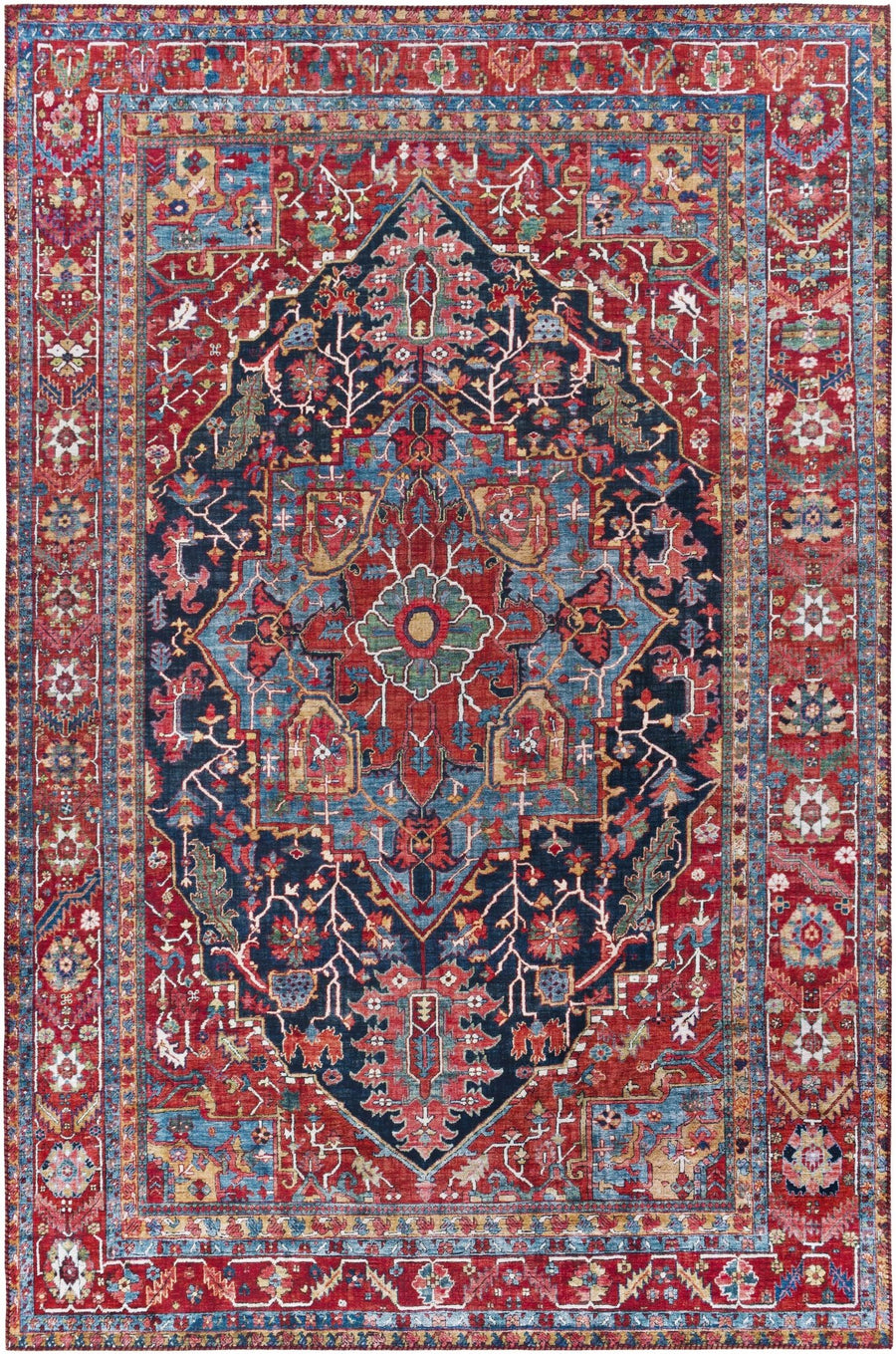 Pauline Traditional Style Red And Blue Area Rug - The Rug Decor