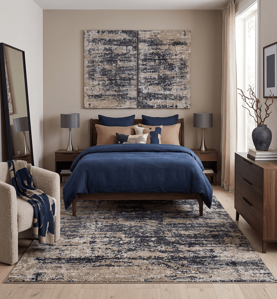 Peach and Charcoal Modern Abstract Hand Knotted Bamboo Silk 8x10 Area Rug - The Rug Decor