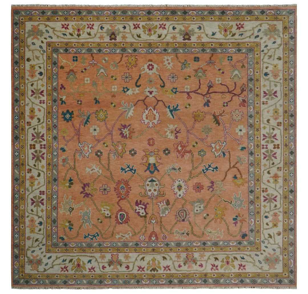 Peach and Ivory Hand knotted Oushak Custom Made wool Area Rug - The Rug Decor