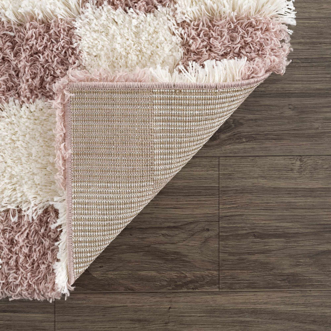 Peach and Ivory Modern Geometrical Checker Board Plush Pile Moroccan Style Area Rug - The Rug Decor