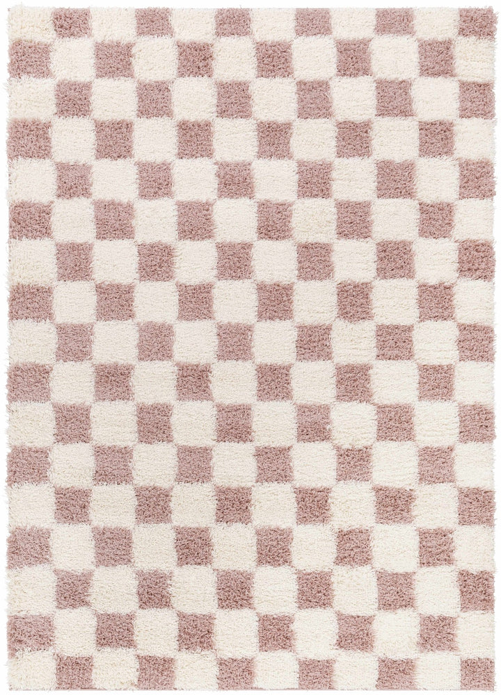Peach and Ivory Modern Geometrical Checker Board Plush Pile Moroccan Style Area Rug - The Rug Decor