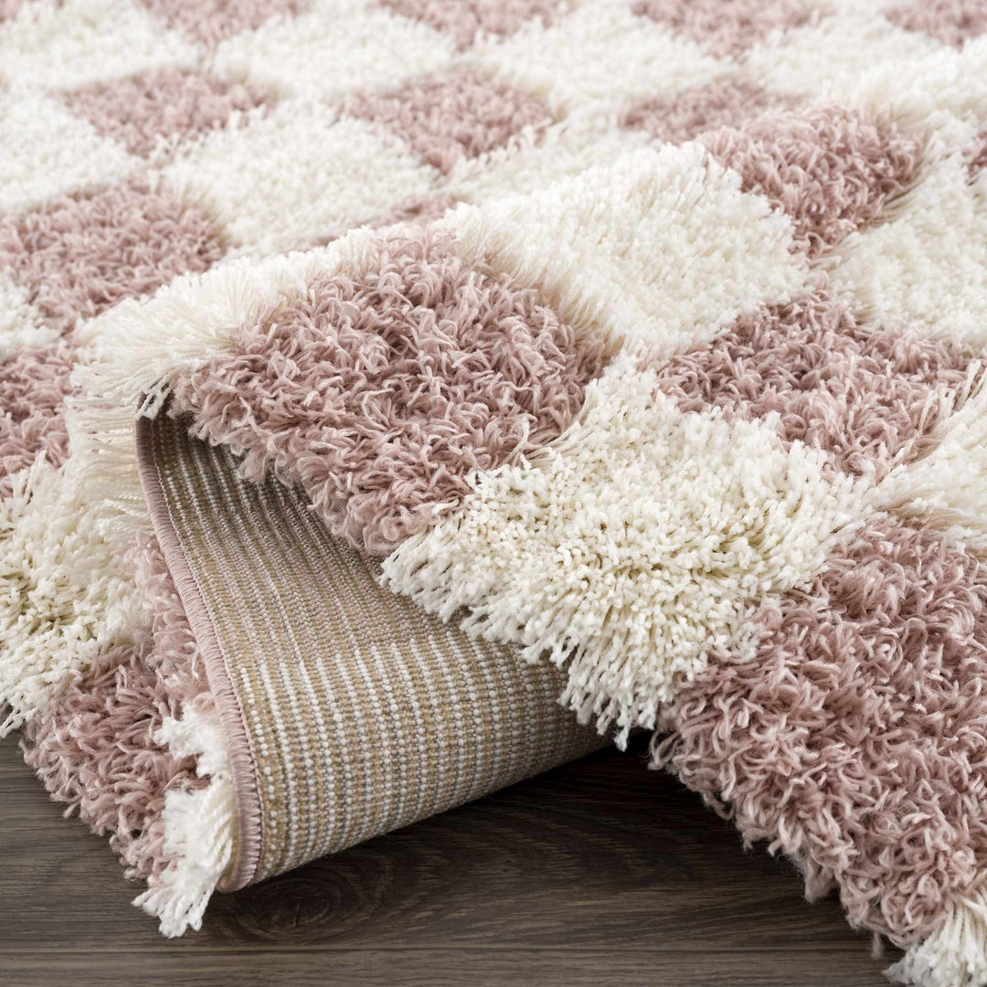 Peach and Ivory Modern Geometrical Checker Board Plush Pile Moroccan Style Area Rug - The Rug Decor