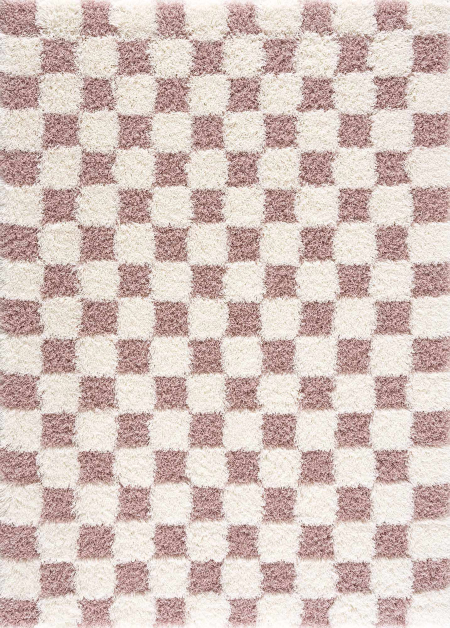 Peach and Ivory Modern Geometrical Checker Board Plush Pile Moroccan Style Area Rug - The Rug Decor