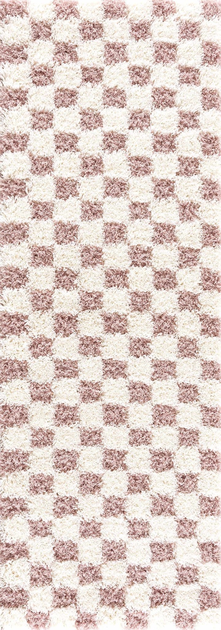 Peach and Ivory Modern Geometrical Checker Board Plush Pile Moroccan Style Area Rug - The Rug Decor