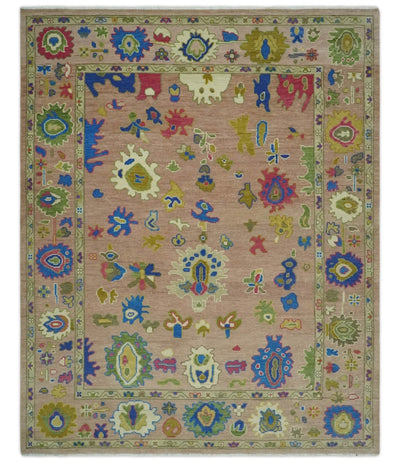 Peach, Blue and Olive Hand knotted Traditional Custom Made Oushak wool Area Rug - The Rug Decor