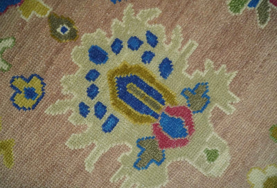 Peach, Blue and Olive Hand knotted Traditional Custom Made Oushak wool Area Rug - The Rug Decor