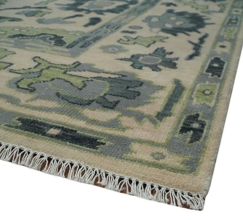 Peach, Charcoal and Green Hand knotted 8x10 and 9x12 Oushak Traditional Wool Area Rug - The Rug Decor