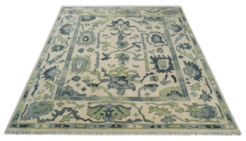 Peach, Charcoal and Green Hand knotted 8x10 and 9x12 Oushak Traditional Wool Area Rug - The Rug Decor