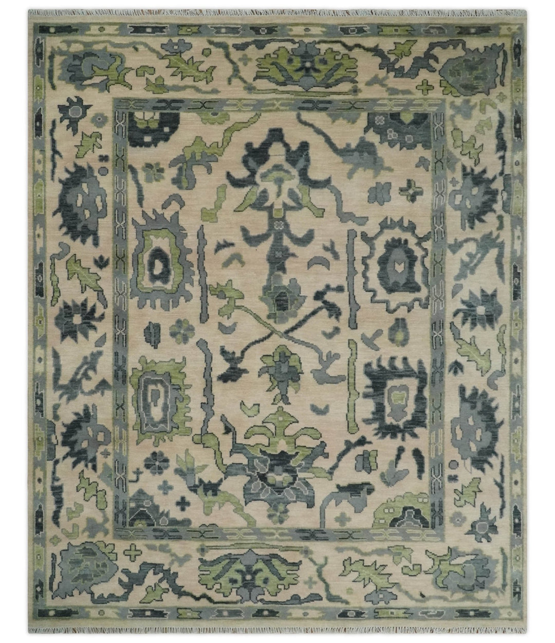 Peach, Charcoal and Green Hand knotted 8x10 and 9x12 Oushak Traditional Wool Area Rug - The Rug Decor