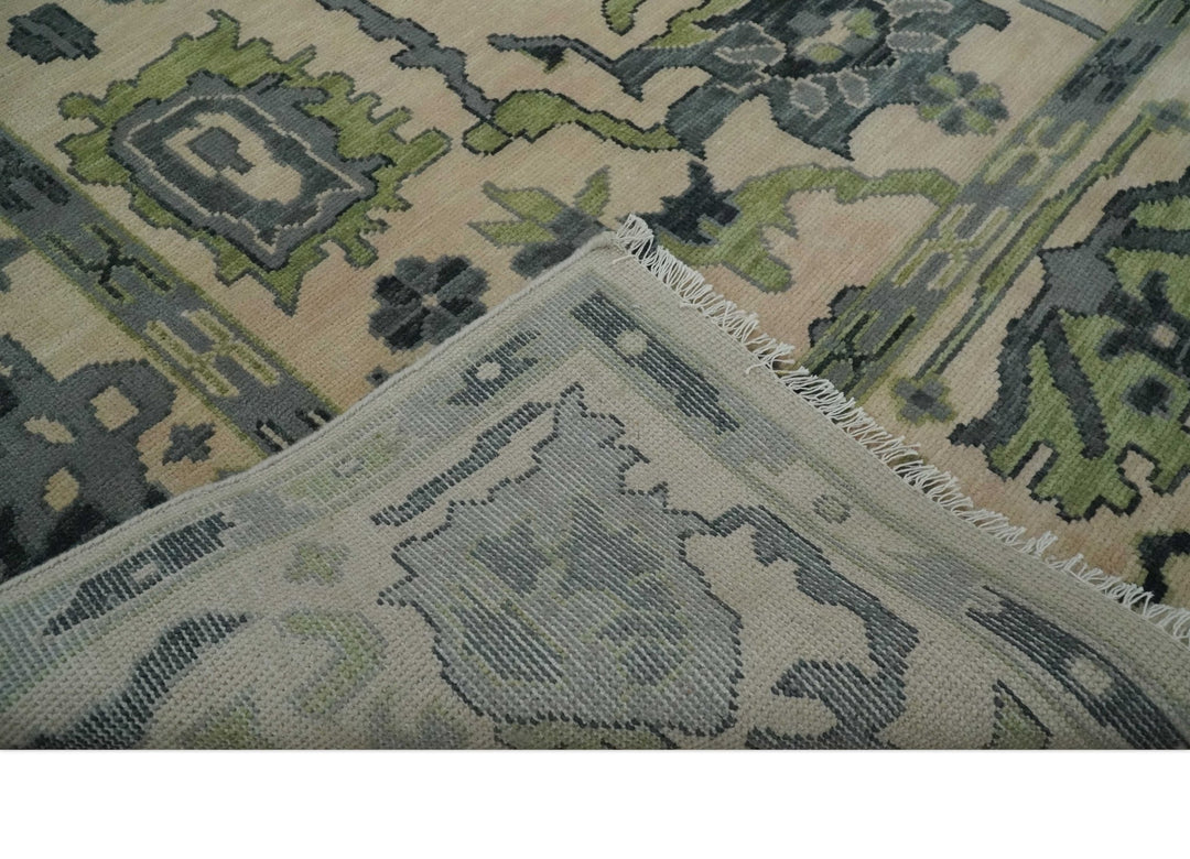 Peach, Charcoal and Green Hand knotted 8x10 and 9x12 Oushak Traditional Wool Area Rug - The Rug Decor