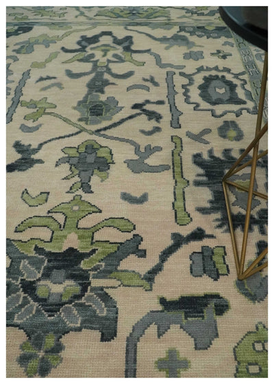 Peach, Charcoal and Green Hand knotted 8x10 and 9x12 Oushak Traditional Wool Area Rug - The Rug Decor